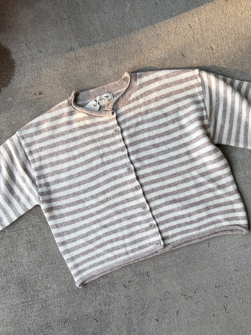 Sundaze by Together tan cream striped rollneck short sleeve sweater cardigan